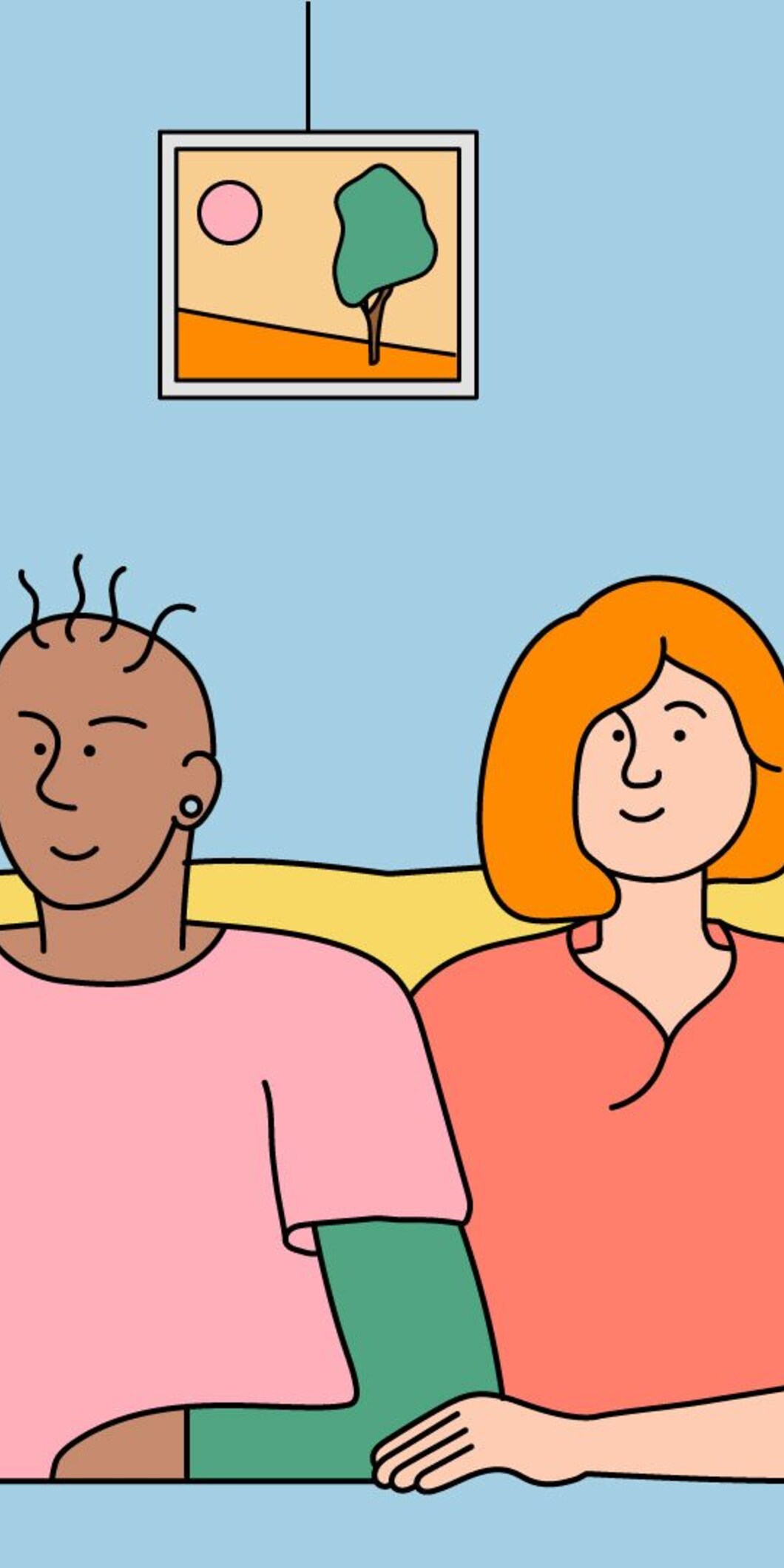 Illustratie van een man die zijn arm om anderen heen slaat