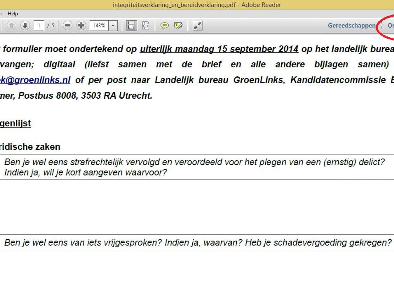 stap 1: klik op &quot;ondertekenen&quot;
